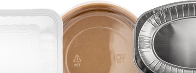 Ejemplo de 3 productos fabricados por FEDINSA: Envases de diferentes formatos (retangular, circular, oval, compartimentado).