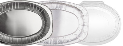 Ovalen Behälter und Tabletts.