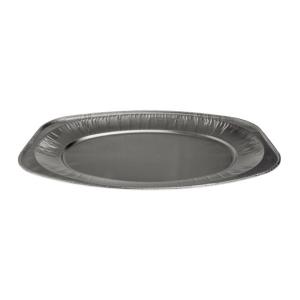 Bandeja de aluminio oval com borda ondulada 351x243x21 mm - D 35X24 (vista oblíqua)