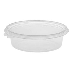 Barquette OPS transparent ovale de 250 ml avec couvercle - G 250 - 143x110x46 mm (vue oblique)