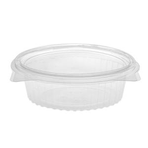 Oval transparent OPS plastic container with lid 375 ml 160x128x46 mm. - G375 (oblique view)