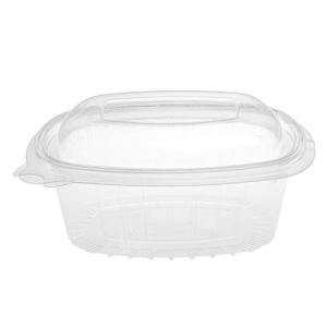 Rectangular transparent OPS plastic container with domed lid, 500 ml. - G 500 B - 140x115x48 mm (oblique view)