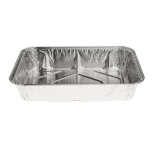 Envase de aluminio rectangular con borde rizado 187x137x33 mm - D 650 (vista oblicua)