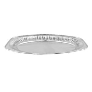 Bandeja de aluminio oval com borda ondulada 425x288x25 mm - D 43X28 (vista oblíqua)