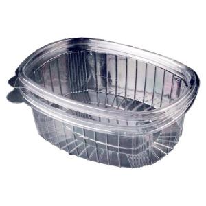 Rectangular transparent PET plastic container 240x190x70 mm - GCT 2000 (oblique view)