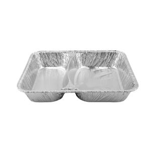 Envase de aluminio rectangular compartimentado con borde rizado 227x177x40 mm - R808 -1020 G (vista oblicua)