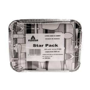 Rectangular aluminum foil container with rolled rim and raised edge 175x175x44 mm - CE 650 (plan view)