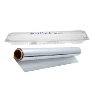 Lebensmittelechte Aluminiumfolienrolle 29 cm x 16 m mit transparentem Spender – STAR 10 16 B (transparenter Spender + Rolle)
