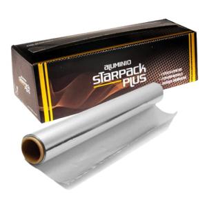 Rollo de papel de aluminio alimentario STARPACK PLUS 29cmx300 m. - E.29X300PLUS1 (vista pack + rollo)