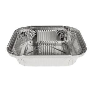 Barquette carrée en aluminium avec bord roulé et rebord relevé 157x157x32 mm - E 470 (vue oblique)