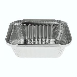 Barquette rectangulaire en aluminium avec bord roulé et rebord relevé 147x123x40 mm - E 500  MM (vue oblique)