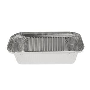 Envase de aluminio rectangular con borde rizado y canto alzado 202x109x49 mm - R 670 L (vista oblicua)