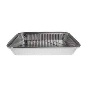 Rectangular aluminum foil container with rolled rim and raised edge 315x215x38 mm - E 2200 (oblique view)