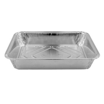 Barquette rectangulaire en aluminium avec bord roulé 227x177x38 mm. - D 1100 MM (vue oblique)