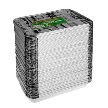 Barquette rectangulaire en aluminium avec bord roulé et rebord relevé 315x215x42 mm - CE 2200 (vue oblique)