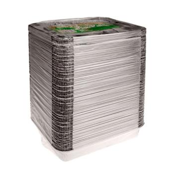 Rectangular aluminum foil container with crimped edge and raised rim 227x177x35 mm - CE 1500 (oblique view)
