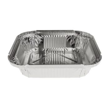 Barquette carrée en aluminium avec bord roulé et rebord relevé 157x157x32 mm - E 470 (vue oblique)