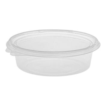 Embalagem de plástico OPS transparente oval com tampa 250 ml 143x110x46 mm - G250 (vista oblíqua)