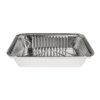 Rechteckige Aluminiumschale mit Bördelrand und erhöhtem Rand 220x158x38 mm - E 980 (Schrägansicht)