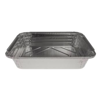 Rectangular aluminum foil container with rolled rim and raised edge 324x264x60 mm - E 3600 (oblique view)