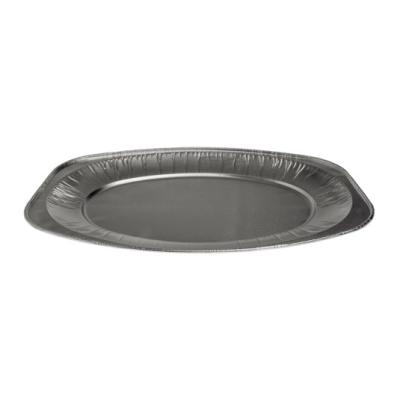 Bandeja de aluminio oval com borda ondulada 351x243x21 mm - D 35X24 (vista oblíqua)