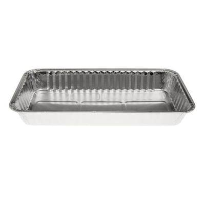Embalagem retangular de alumínio com borda ondulada 248x130x31 mm - D 735 (vista oblíqua)