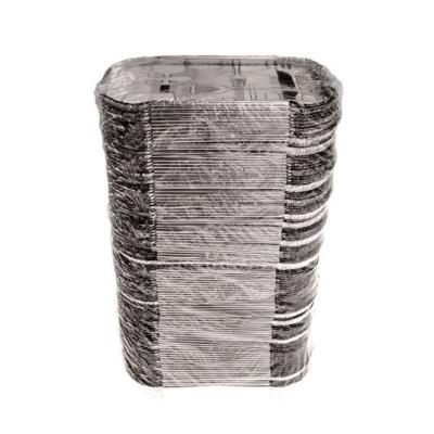 Envase rectangular de aluminio con borde rizado y canto alzado 152x107x32 mm - CE 380 (vista oblicua)