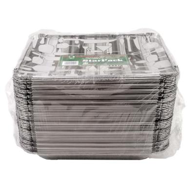 Rectangular aluminum foil container with rolled rim and raised edge 287x187x37 mm - CE 2450 (oblique view)