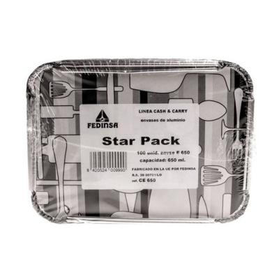 Rectangular aluminum foil container with rolled rim and raised edge 175x175x44 mm - CE 650 (plan view)