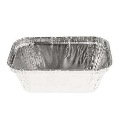 Rectangular aluminum foil container with rolled rim and raised edge 110x72x34 mm - E 150 (oblique view)