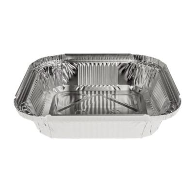 Envase de aluminio cuadrado con borde rizado y canto alzado 157x157x32 mm - E 470 (vista oblicua)