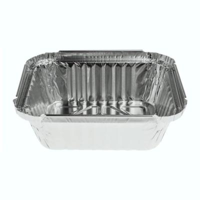 Envase de aluminio rectangular con borde rizado y canto alzado 147x123x40 mm - E 500 (vista oblicua)