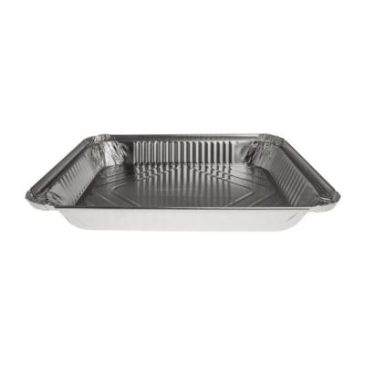 Rectangular aluminum foil container with rolled rim and raised edge 324x264x38 mm - E 2450 (oblique view)