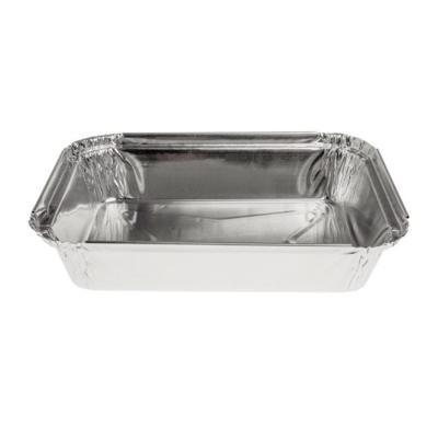 Rectangular aluminum foil container with rolled rim and raised edge 185x135x30 mm - E 580 MM (oblique view)