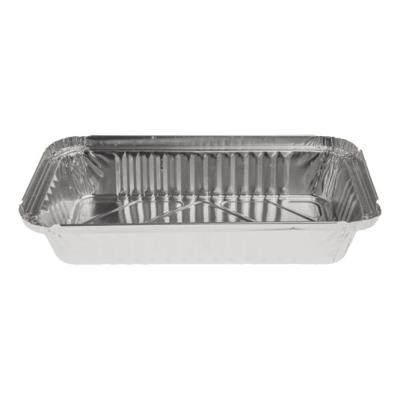 Rectangular aluminum foil container with rolled rim and raised edge 224x132x34 mm - R 65-650 L (oblique view)