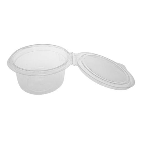 Barquette OPS transparent ovale de 250 ml avec couvercle - G 250 - 143x110x46 mm (vue de dessus ouverte)