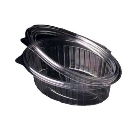 Embalagem de plástico OPS transparente oval com tampa 375 ml. - G 375 -  160x128x46 mm (vista oblíqua II)
