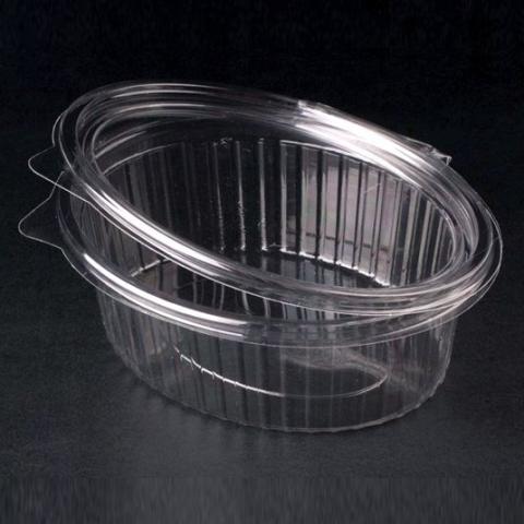 Embalagem de plástico OPS transparente oval - G 1000 - 200x165x68 mm (vista oblíqua II)