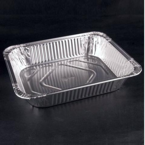 Envase de aluminio rectangular con borde rizado 324x264x60 mm. - D 3600 (vista oblicua, fondo negro)