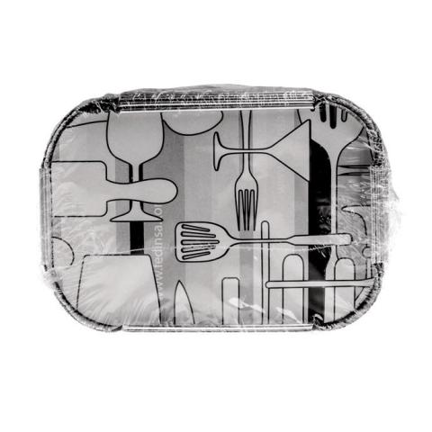 Barquette rectangulaire en aluminium avec bord roulé et rebord relevé 152x107x32 mm - CE 380 (vue en plan)