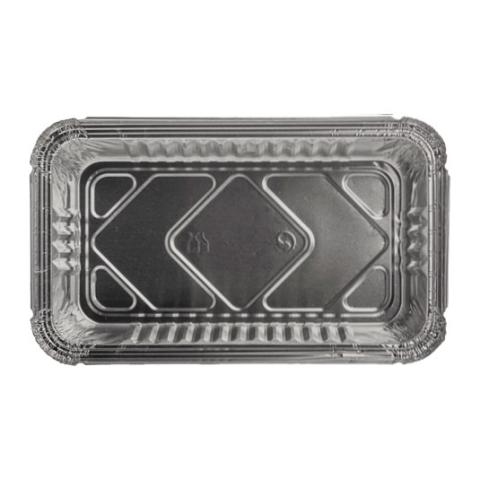 Barquette rectangulaire en aluminium avec bord roulé et rebord relevé 224x132x34 mm - R 650 L (vue en plan)