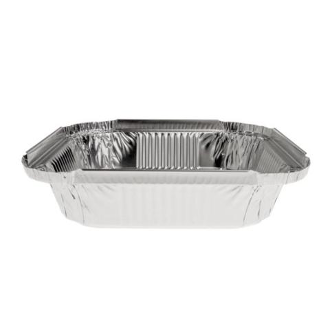 Envase de aluminio cuadrado con borde rizado y canto alzado 157x157x32 mm - E 470 (vista alzado)