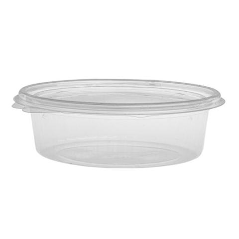 Oval transparent OPS plastic container with lid 250 ml 160x128x46 mm - G250 (front view)
