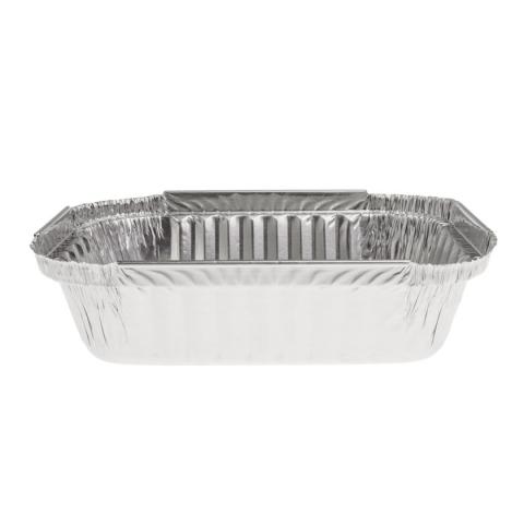 Rectangular aluminum foil container with rolled rim and raised edge 152x107x32 mm - E 380 (elevation view)