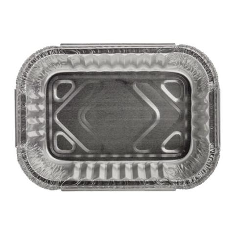 Rectangular aluminum foil container with rolled rim and raised edge 152x107x32 mm - E 380 (plan view)