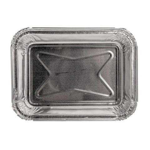 Rectangular aluminum foil container with rolled rim and raised edge 185x135x30 mm - E 580 MM (plan view)