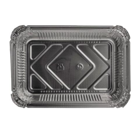 Rectangular aluminum foil container with rolled rim and raised edge 211x146x40 mm - R 1–845 L (plan view)
